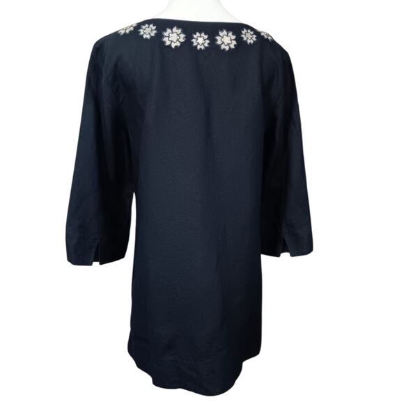 J. CREW 100% Linen Tunic Top Blouse M/10 Artsy‎ Floral Applique Long 3/4 Sleeves - Picture 10 of 11